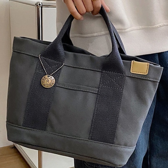 Canvas Bucket Tote Bag, Grey - Picture 2 of 7